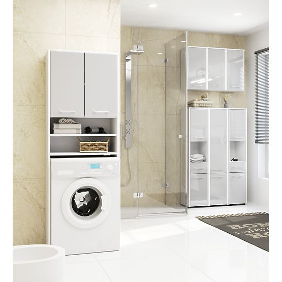 BADEZIMMERREGAL FIN ÜBER DER WASCHMASCHINE WEISS / METALLISCHER GLANZ