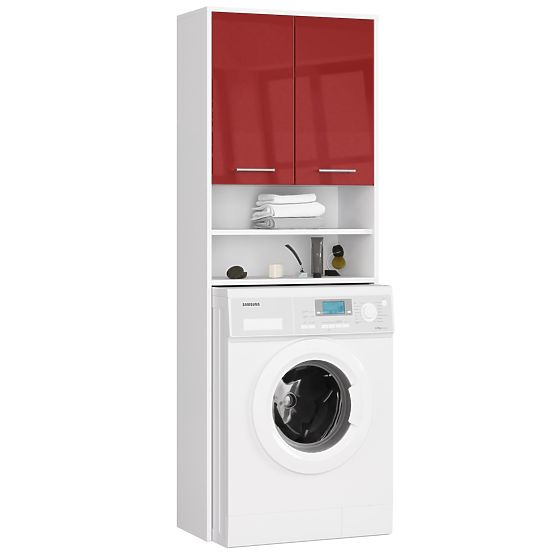 BADEZIMMERREGAL FIN ÜBER DER WASCHMASCHINE WEISS / ROTER GLANZ
