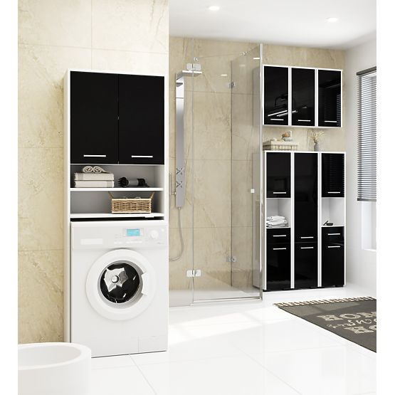 BADEZIMMERREGAL FIN ÜBER DER WASCHMASCHINE WEISS / SCHWARZ GLANZ