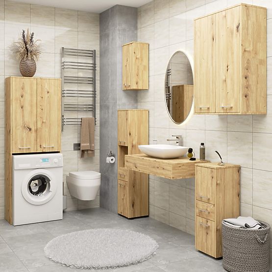 Badezimmerregal Uni - Eiche Artisan - 2 Türen 2 Nischen