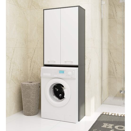 BADEZIMMERSÄULE FIN 180 WASCHMASCHINENOBERSCHRANK VOLLE 2D - GRAU / WEISS