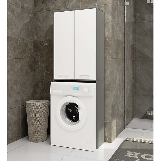 BADEZIMMERSÄULE FIN 180 WASCHMASCHINENOBERSCHRANK VOLLE 2D - GRAU / WEISS