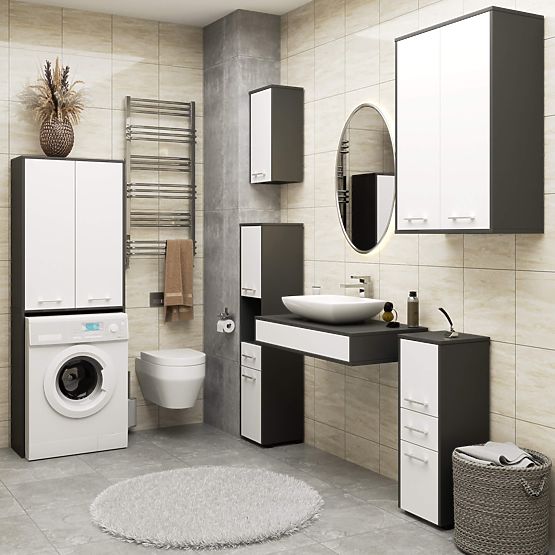 BADEZIMMERSÄULE FIN 180 WASCHMASCHINENOBERSCHRANK VOLLE 2D - GRAU / WEISS