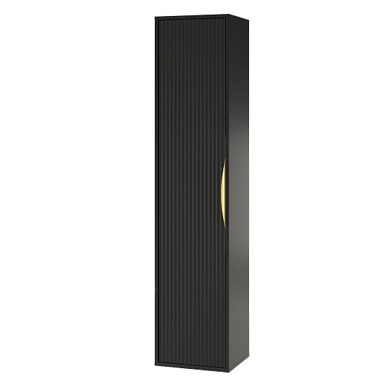 Badezimmerschrank Avila, geriffelt, goldener Griff, schwarz