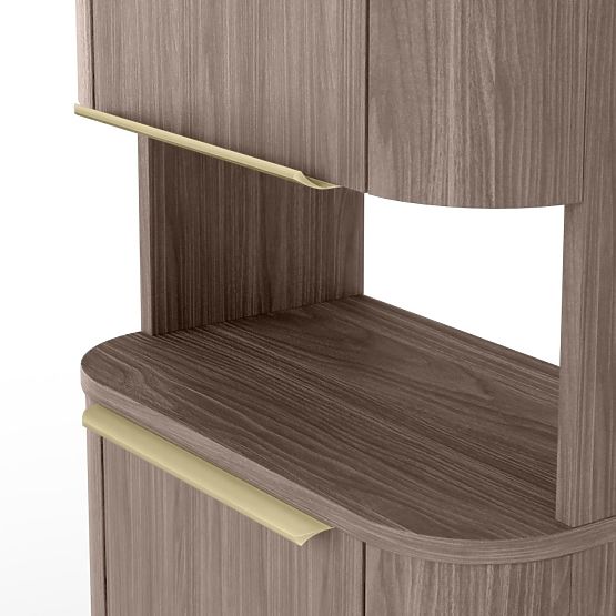 Badezimmerschrank, Bassa Säule Walnuss Lincoln, goldene Griffe, abgerundet