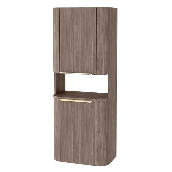 Badezimmerschrank, Bassa Säule Walnuss Lincoln, goldene Griffe, abgerundet