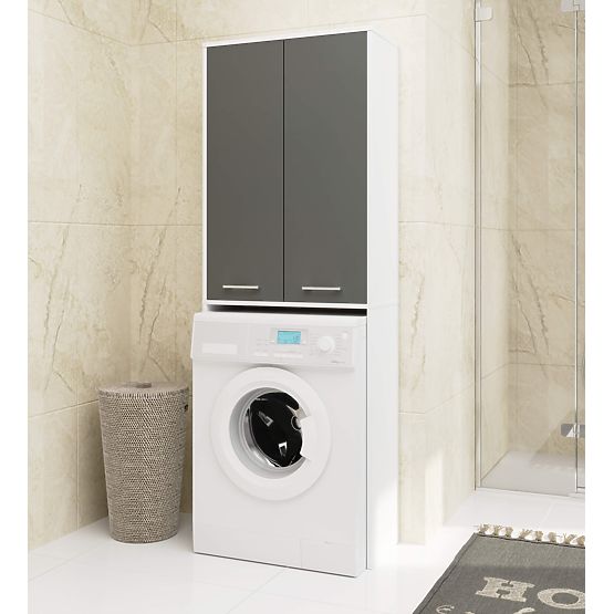 BADEZIMMERSCHRANK FIN 180 SÄULE WASCHMASCHINE VOLL 2D - WEISS / GRAU