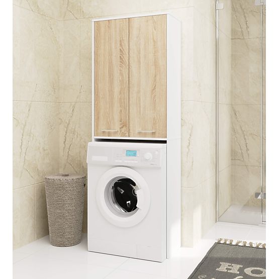 BADEZIMMERSCHRANK FIN 180 SÄULE WASCHMASCHINE VOLLE 2D - WEISS / SONOMA EICHE