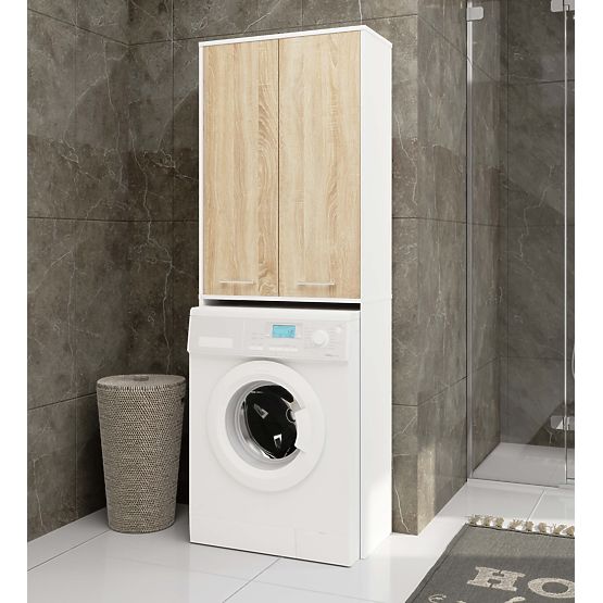 BADEZIMMERSCHRANK FIN 180 SÄULE WASCHMASCHINE VOLLE 2D - WEISS / SONOMA EICHE