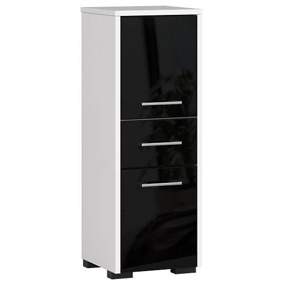 BADEZIMMERSCHRANK FIN HOCHSCHRANK 30 2D 1SZ 85cm SCHWARZ HOCHGLANZ