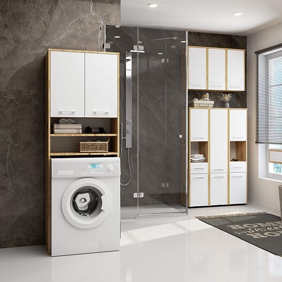 BADEZIMMERSCHRANK FIN SÄULE 2D WASCHMASCHINE ARTISAN - WEISS