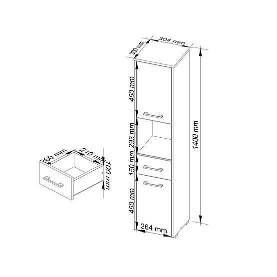 BADEZIMMERSCHRANK FIN SÄULE 30 2D 1SZ 1W 140cm PK CAPPUCCINO GLANZ