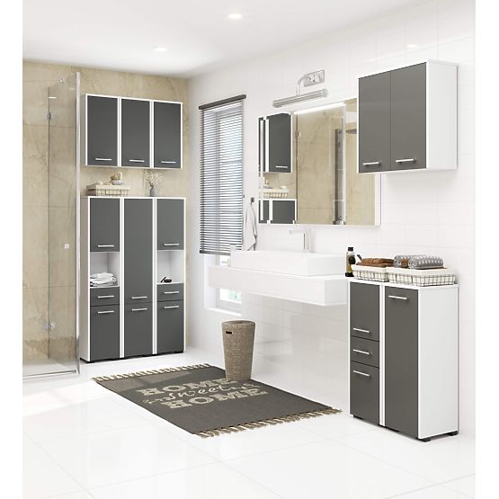 BADEZIMMERSCHRANK FIN SÄULE 30 2D 1SZ 85cm PK WEISS / GRAU