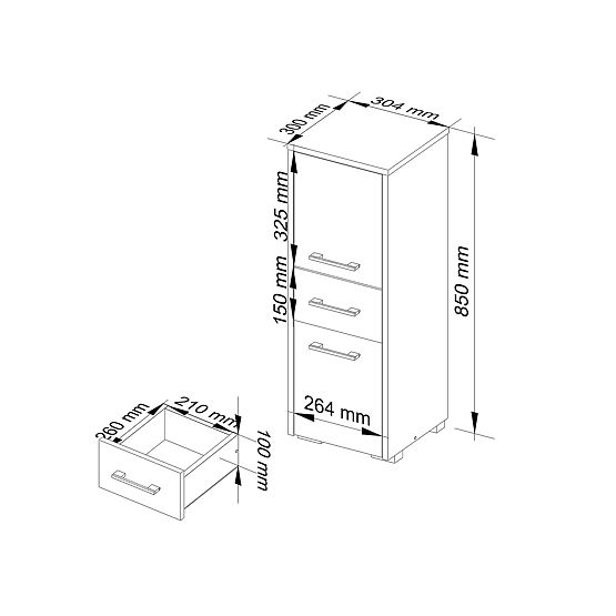 BADEZIMMERSCHRANK FIN SÄULE 30 2D 1SZ 85cm PK WEISS / GRAU