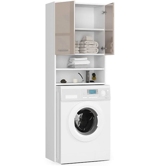 Badezimmerschrank FIN über Waschmaschine - Weiß-Cappuccino Glanz - 2 Türen