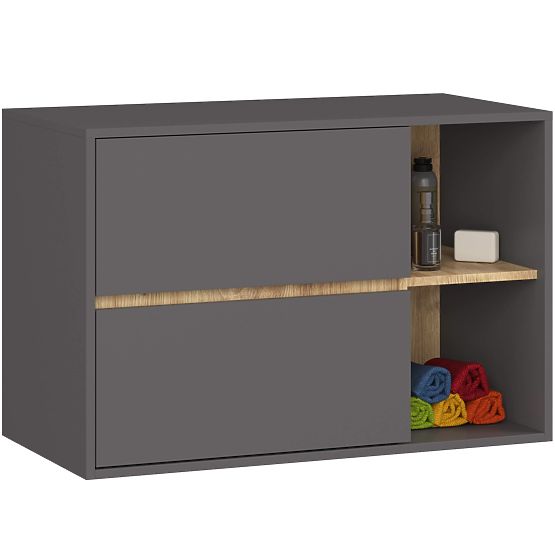 BADEZIMMERSCHRANK FÜR WASCHBECKEN VAMI W 90 cm 2 SCHUBLADEN GRAPHIT GRAU / EICHE ARTISAN
