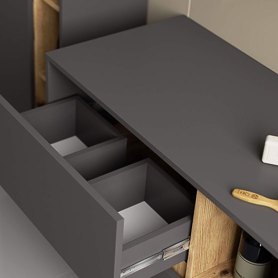 BADEZIMMERSCHRANK FÜR WASCHBECKEN VAMI W 90 cm 2 SCHUBLADEN GRAPHIT GRAU / EICHE ARTISAN