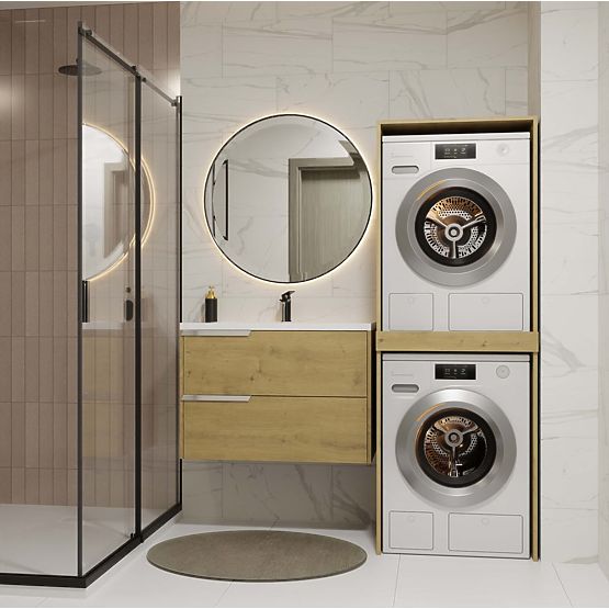 Badezimmerschrank für Waschmaschine und Trockner POLA TWIN Regal Säule EICHE ARTISAN