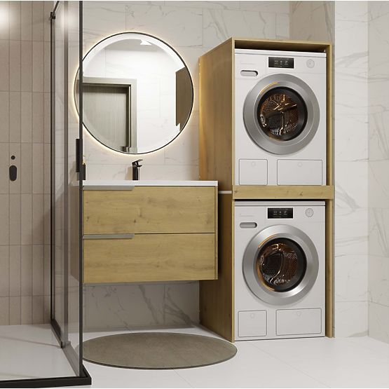 Badezimmerschrank für Waschmaschine und Trockner POLA TWIN Regal Säule EICHE ARTISAN
