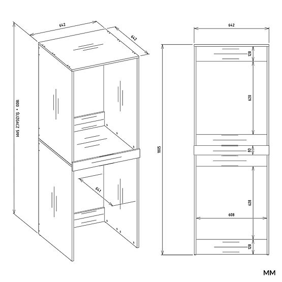 Badezimmerschrank für Waschmaschine und Trockner POLA TWIN Regal Säule EICHE ARTISAN
