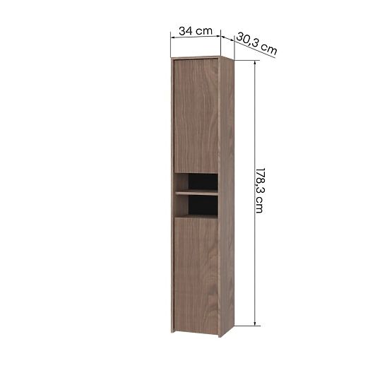 Badezimmerschrank, hoher Schrank Pezzo Walnuss, geriffelt