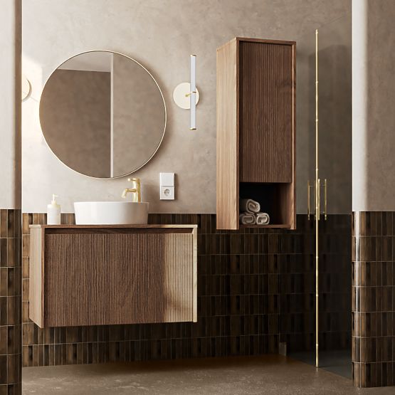 Badezimmerschrank, niedrige Säule Pezzo Walnuss, gerillt