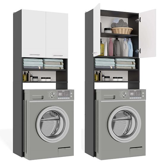 Badezimmerschrank über der Waschmaschine POLA DK ANTHRAZIT WEISS Regal Säule 180X64X30