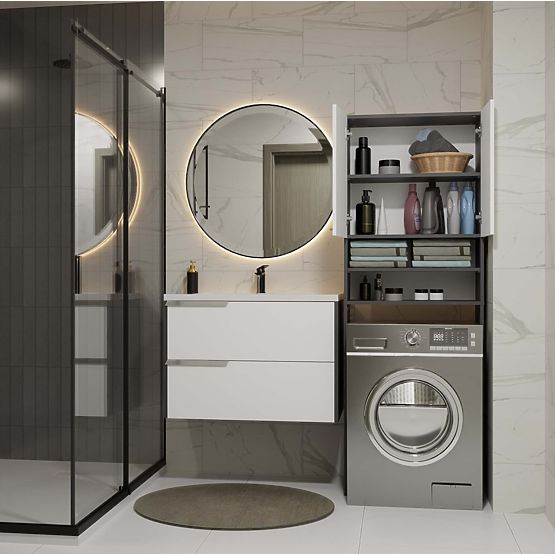 Badezimmerschrank über der Waschmaschine POLA DK ANTHRAZIT WEISS Regal Säule 180X64X30