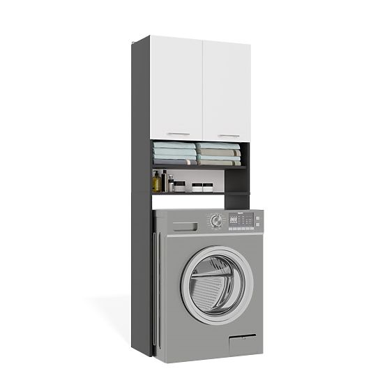 Badezimmerschrank über der Waschmaschine POLA DK ANTHRAZIT WEISS Regal Säule 180X64X30