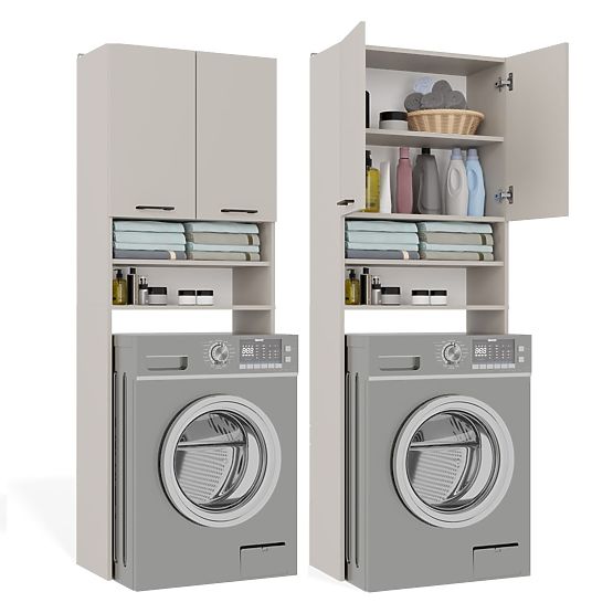 Badezimmerschrank über der Waschmaschine POLA DK KASCHMIR BEIGE Regal Säule 180X64X30