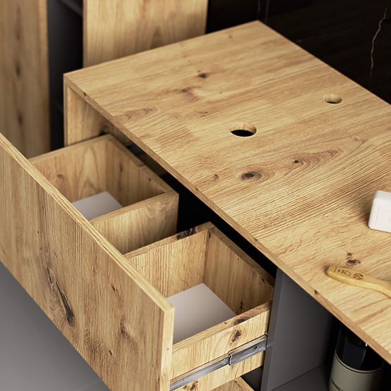 BADEZIMMERSCHRANK UNTER DEM WASCHBECKEN MIT LÖCHERN VAMI W90 UM 2SZ 2P EICHE ARTISAN / GRAPHITGRAU