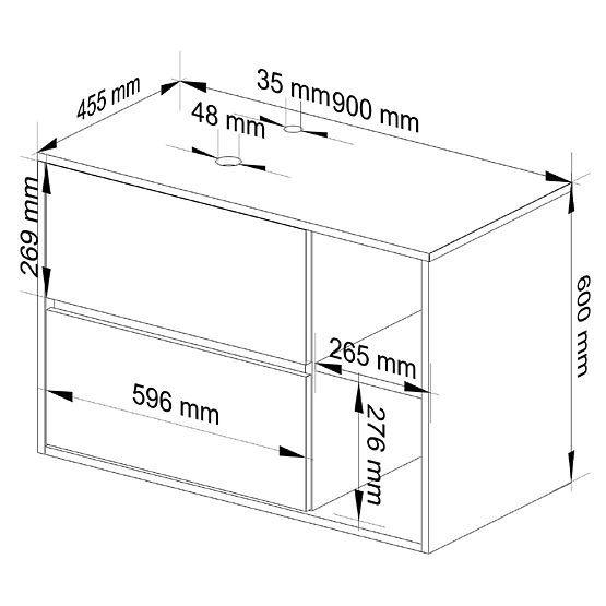 BADEZIMMERSCHRANK UNTER DEM WASCHBECKEN MIT LÖCHERN VAMI W90 UM 2SZ 2P EICHE ARTISAN / KASCHMIR