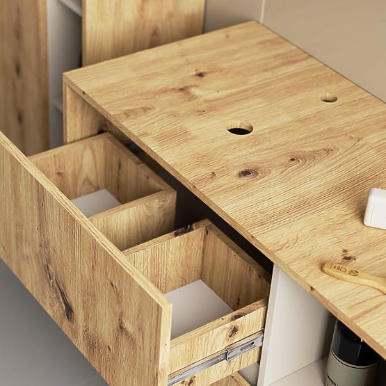 BADEZIMMERSCHRANK UNTER DEM WASCHBECKEN MIT LÖCHERN VAMI W90 UM 2SZ 2P EICHE ARTISAN / KASCHMIR