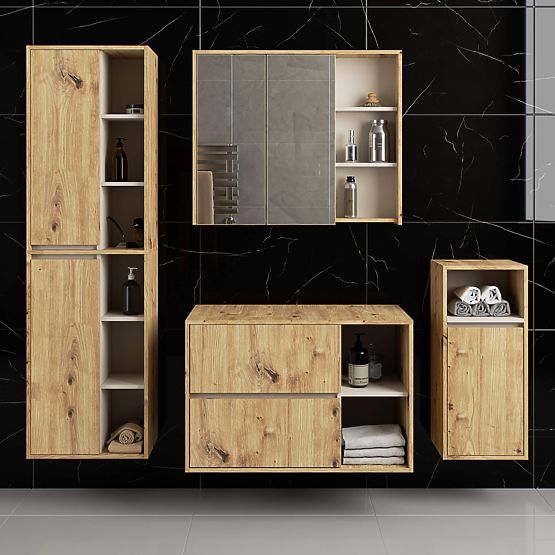 BADEZIMMERSCHRANK UNTER DEM WASCHBECKEN MIT LÖCHERN VAMI W90 UM 2SZ 2P EICHE ARTISAN / KASCHMIR