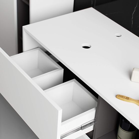 BADEZIMMERSCHRANK UNTER DEM WASCHBECKEN MIT LÖCHERN VAMI W90 UM 2SZ 2P WEISS / GRAPHITGRAU