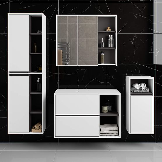 BADEZIMMERSCHRANK UNTER DEM WASCHBECKEN MIT LÖCHERN VAMI W90 UM 2SZ 2P WEISS / GRAPHITGRAU