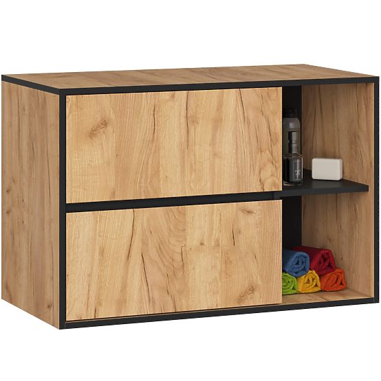 BADEZIMMERSCHRANK UNTER WASCHBECKEN VAMI W90 2SZ 2P PK EICHE CRAFT / SCHWARZ