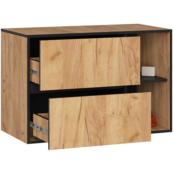 BADEZIMMERSCHRANK UNTER WASCHBECKEN VAMI W90 2SZ 2P PK EICHE CRAFT / SCHWARZ