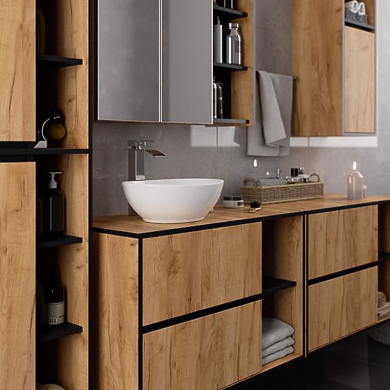 BADEZIMMERSCHRANK UNTER DEM WASCHBECKEN VAMI W90 2SZ 2P EICHE CRAFT / SCHWARZ