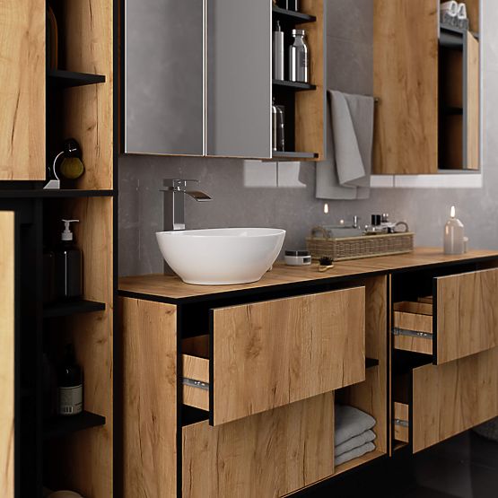 BADEZIMMERSCHRANK UNTER DEM WASCHBECKEN VAMI W90 2SZ 2P EICHE CRAFT / SCHWARZ