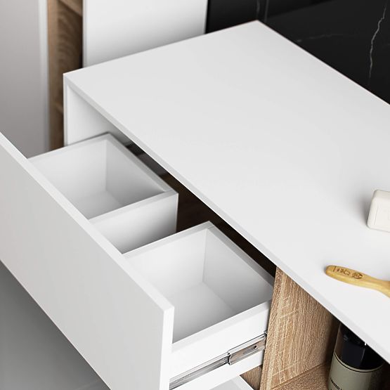 BADEZIMMERSCHRANK UNTER DEM WASCHBECKEN VAMI W90 2SZ 2P WEISS / EICHE SONOMA