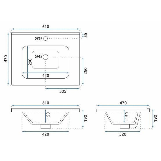 Badezimmerset mit Waschbecken Mario 60 cm Grau