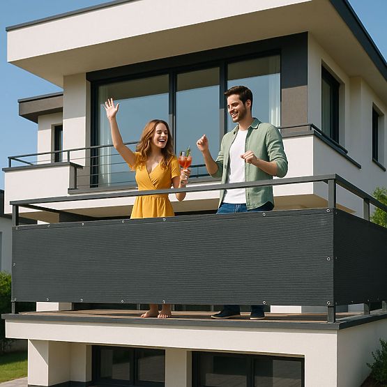 Balkonblende mit Beschlägen 100x700 cm Schattierungsnetz + Installationszubehör grau MultiGarden