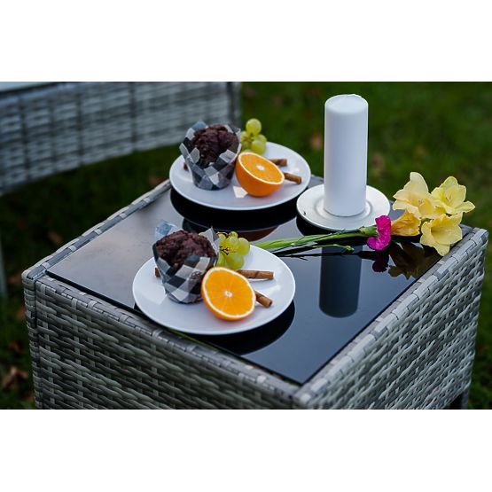 Balkonmöbel-Set (2 x Sessel + Tisch) SANO grauer Polyrattan