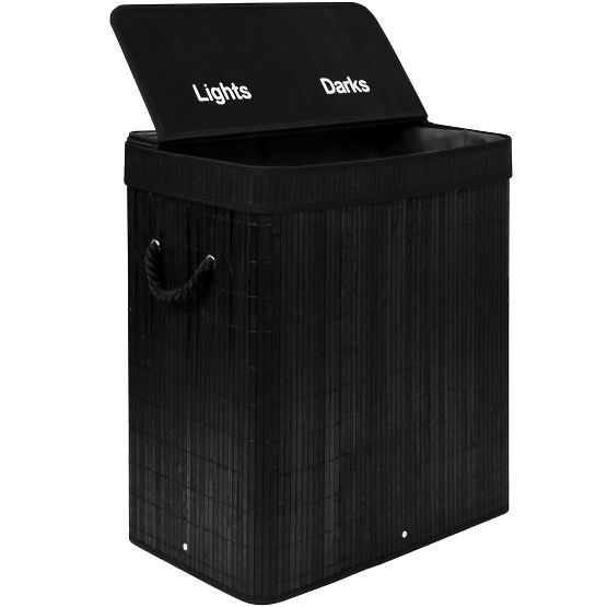 Bambus-Wäschekorb mit Deckel 100L schwarz