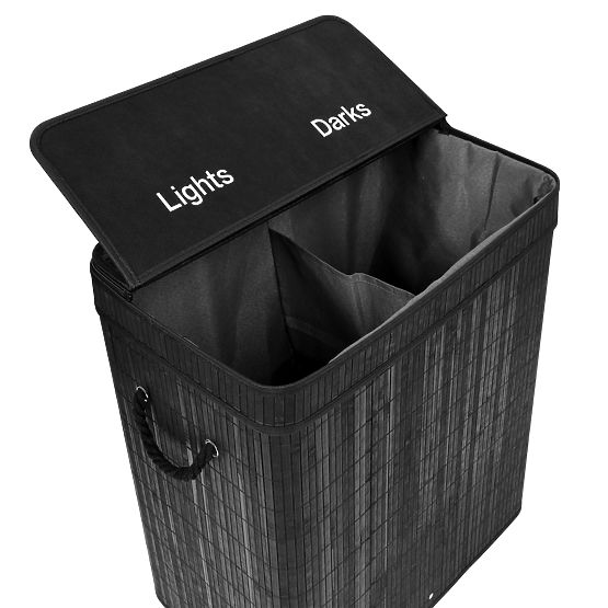 Bambus-Wäschekorb mit Deckel 100L schwarz