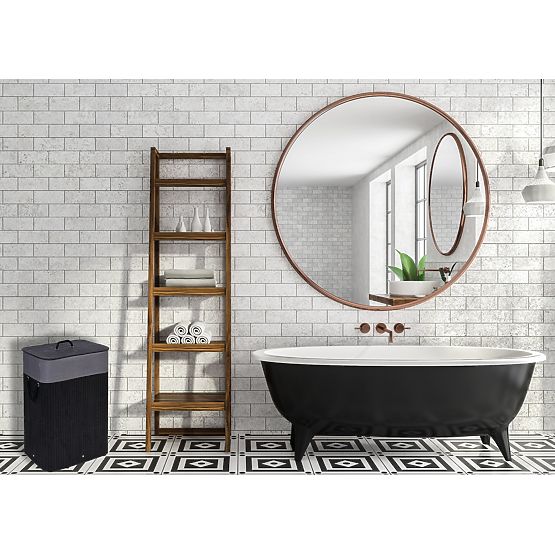 Bambus-Wäschekorb mit Deckel 80L schwarz-grau