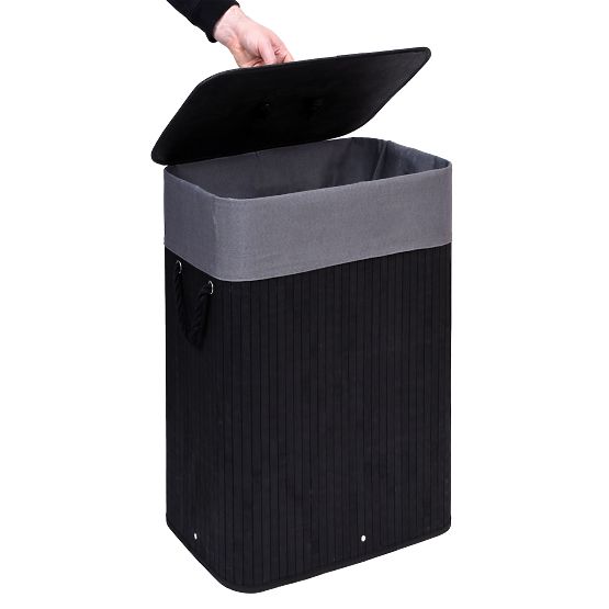 Bambus-Wäschekorb mit Deckel 80L schwarz-grau