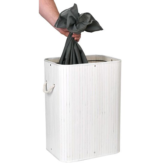 Bambus-Wäschekorb mit Deckel 80L weiß-grau