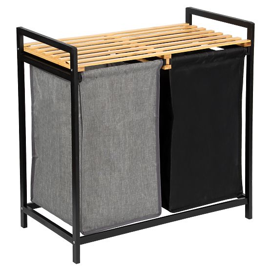 Bambus-Wäschekorb oder Spielzeugkorb HANOI BLACK 2 Fächer DUO FARBE
